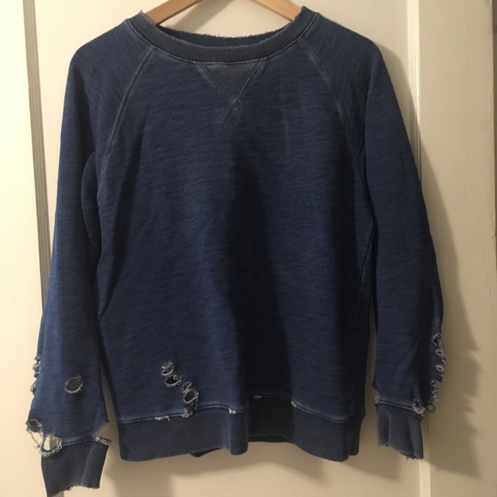 Indigo dyed distressed sweatshirt